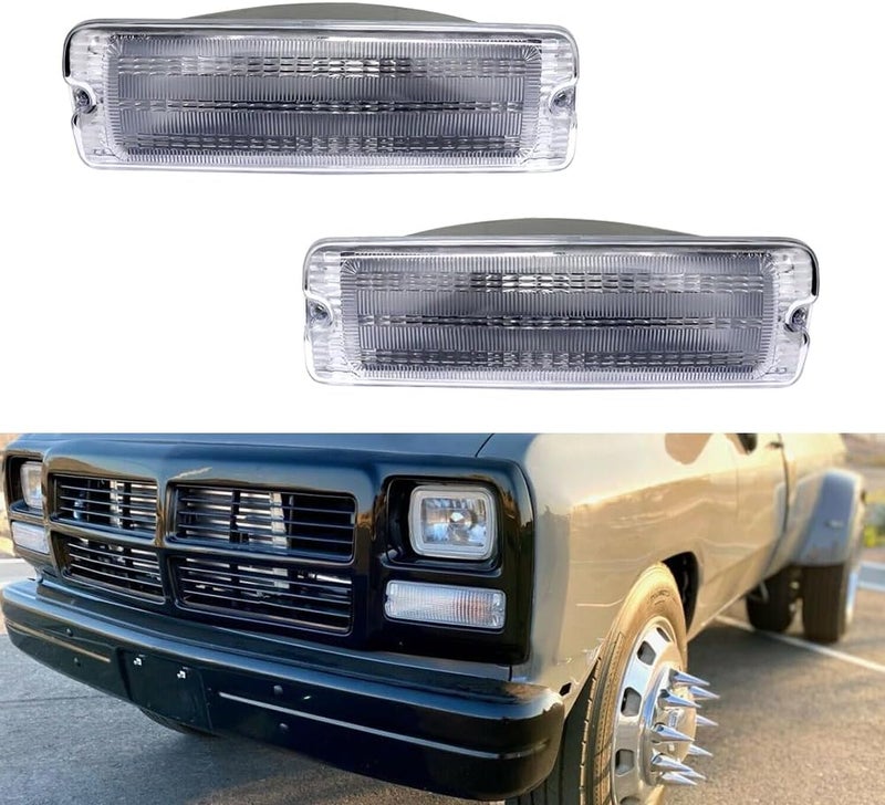 Tonsya For 1991 1992 1993 Dodge D150, D250, D350, W150, W250e, W350 Ramcharger,1991 Dodge D150S, W150S Front Parking turn signal lights housings Clear Lens #55026085, 55026084 - Image 1